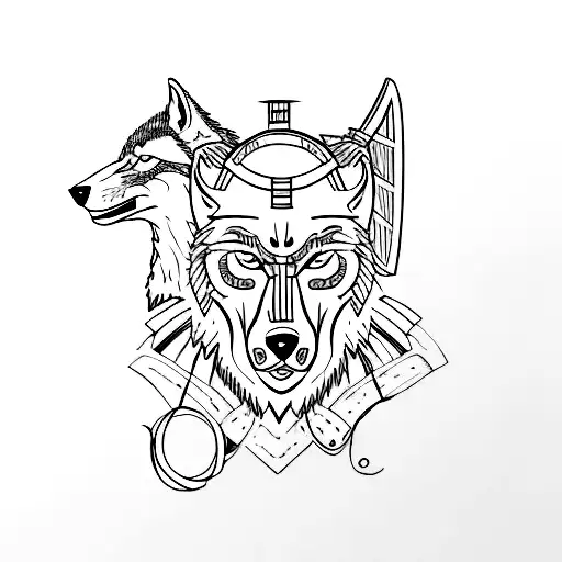 roman gladiator and a wolf  tattoo design idea
