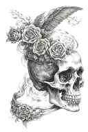 "memento mori memento vivere" with a half skull and the side of it covered with smoke  tattoo design idea