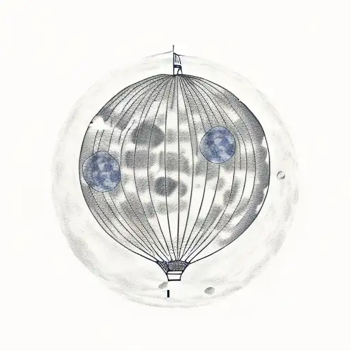 Hot air balloon where the balloon is the moon with an astronaught in the hot air balloon basket tattoo design idea