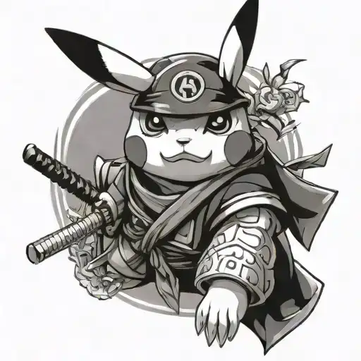 pikachu dressed as a samurai tattoo design idea