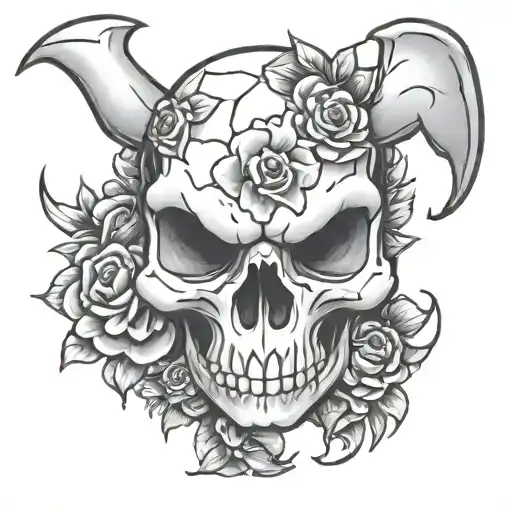 Cubone pokemon skull with flowers tattoo design idea
