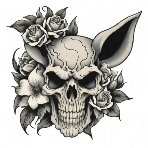 Cubone skull with flowers tattoo design idea