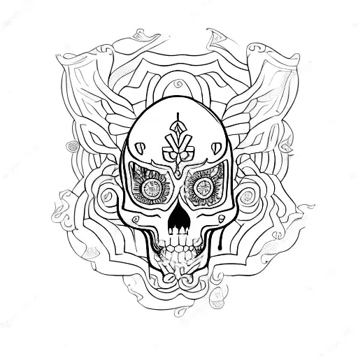 Tatuagem nas Costas e glúteos masculino dê caveira olhos sombras laterais e no glúteos luz Divina imagens de anjos flore tattoo design idea