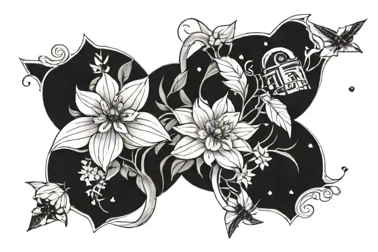 Star Wars and dahlia flower tattoo design idea