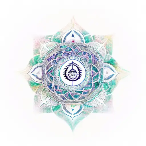 a hindu symbol which signifies death and rebirth surrounded by hindu mantras from four sides of it  tattoo design idea