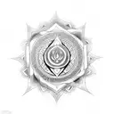 a hindu symbol which signifies death and rebirth surrounded by hindu mantras from four sides of it  tattoo design idea
