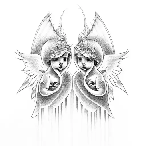 2 angel babies tattoo design idea