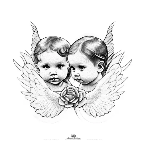 2 angel babies tattoo design idea
