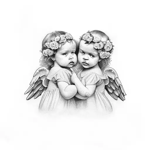 2 angel babies back tattoo design idea