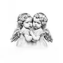 2 angel babies back tattoo design idea