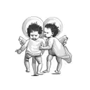 2 angel babies back tattoo design idea