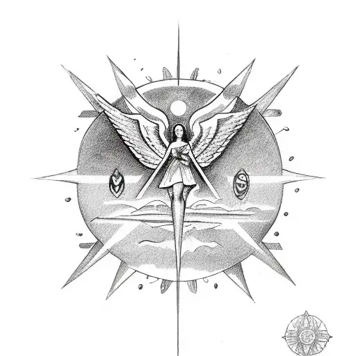 3 archangels, dove with rosary, philippines sun and star tattoo design idea