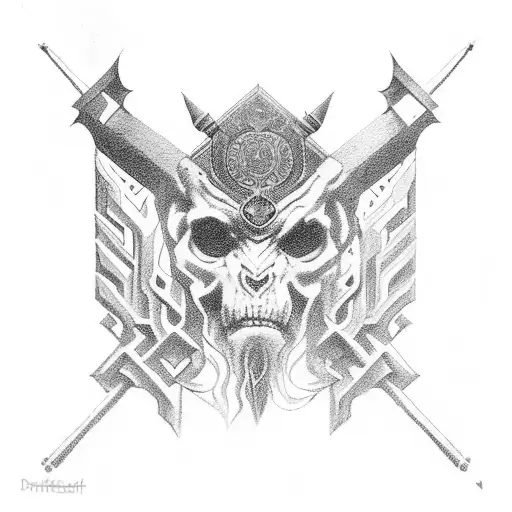 Slavic symbol of strength in black with red inserts and shadows, tattoo design idea