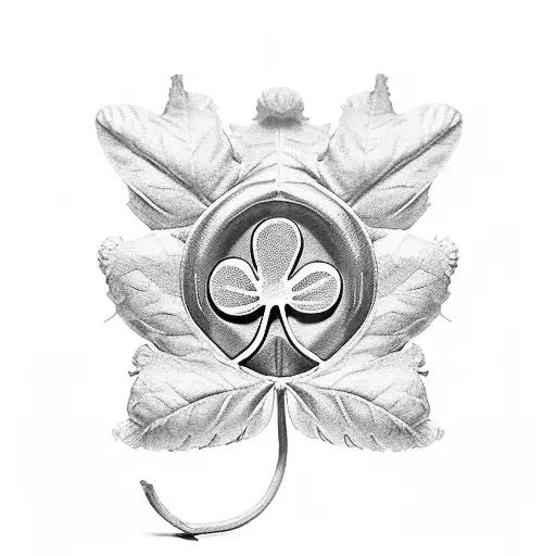 4 leaf clover with boxing gloves hanging off one of the leaves. tattoo design idea