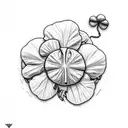 4 leaf clover with boxing gloves hanging off one of the leaves. tattoo design idea