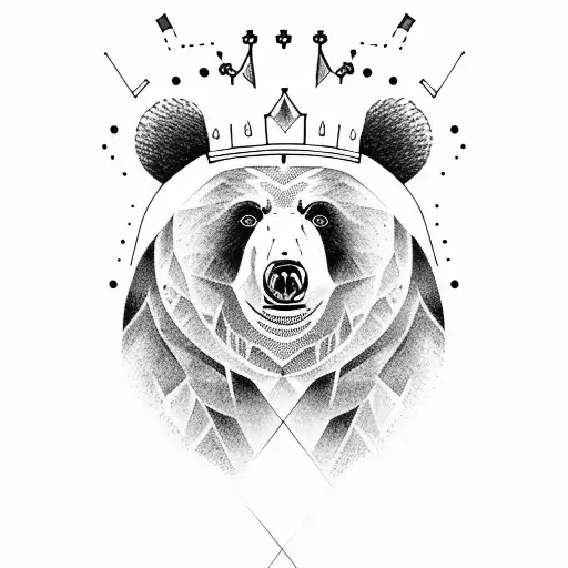 Bear with Crown and castle on the background tattoo design idea