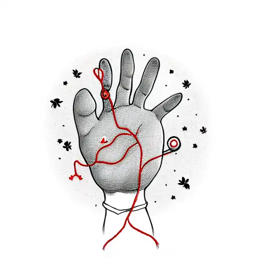 cat paw human hand with red string with butterflies and stars with C and H and 2021 tattoo design idea