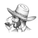 ghost with a cowboy hat and a cigar in his mouth  tattoo design idea