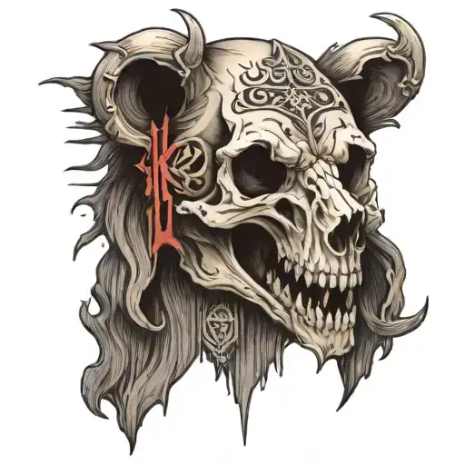 bear skull on front of neck with the work "king" that is in big gothic letters with no space between the letters tattoo design idea