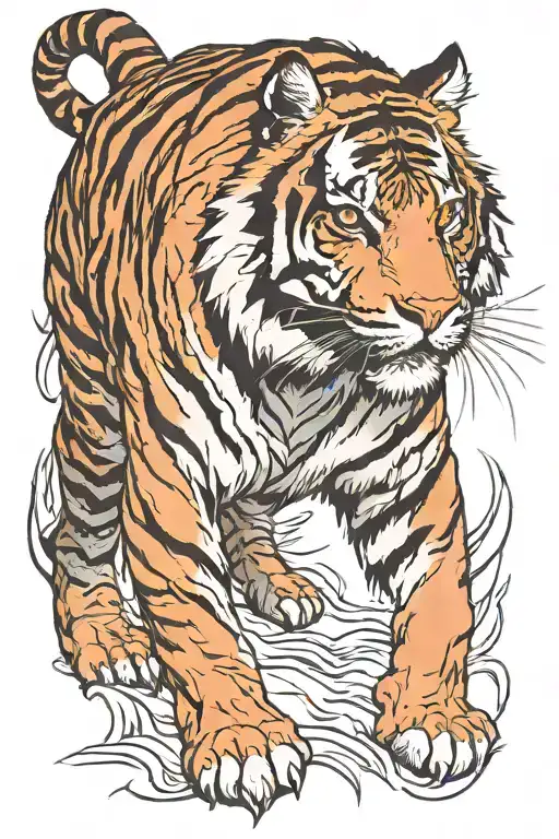 tiger walking tattoo design idea