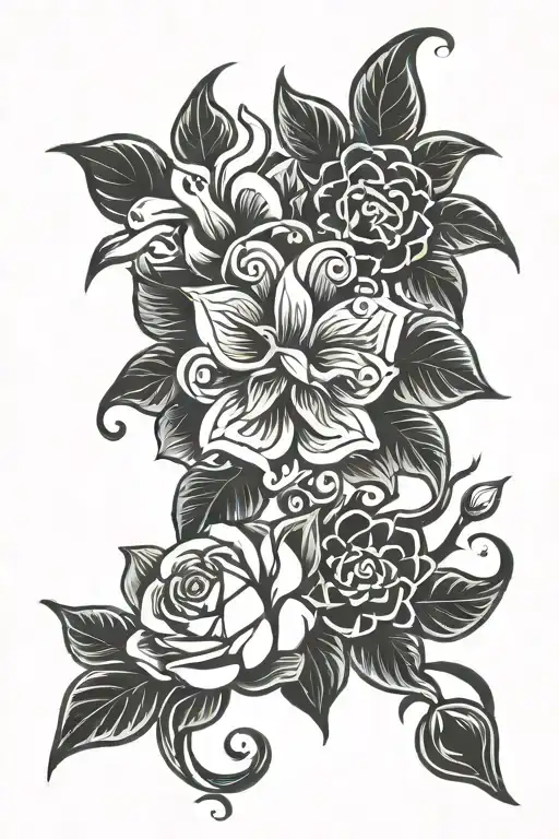 bull flower tribal tattoo design idea