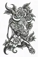 bull flower tribal tattoo design idea