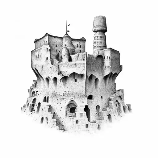 Historic fortification ruin by the Danube tattoo design idea