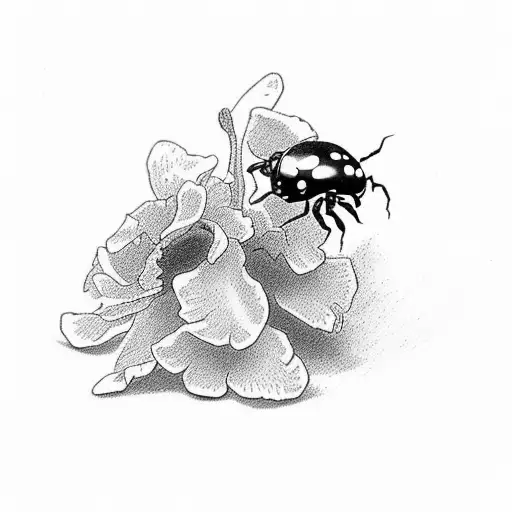 Sweet pea and larkspur flowers intertwined with a tiny ladybug on them tattoo design idea