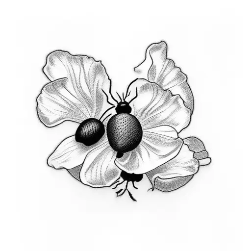 Sweet pea and larkspur flowers intertwined with a tiny ladybug on them tattoo design idea