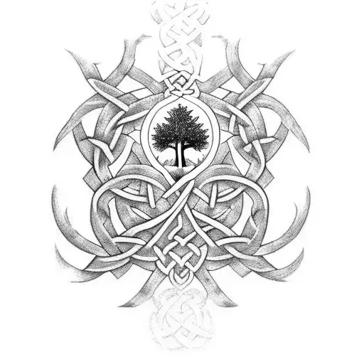 full arm Celtic sleeve with tree of life on shoulder tattoo design idea