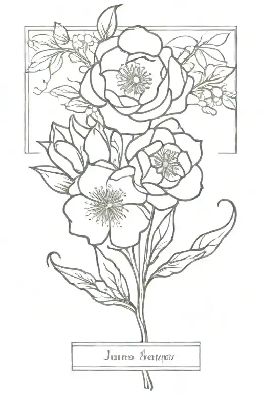 June, August, and November birth flower bouquet  tattoo design idea