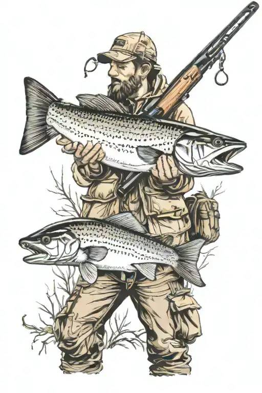 hunting and fishing tattoo design idea