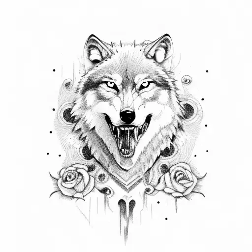 wolf biting a skull tattoo design idea