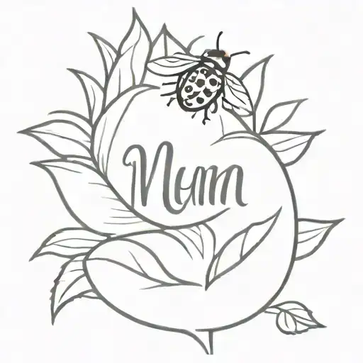 sunflower with a lady bug with the word mum in cursive   tattoo design idea