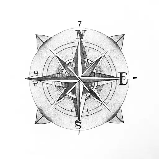 A dotwork tattoo of a compass with the coordinates of important locations in London tattoo design idea
