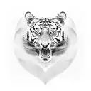 A heart-shaped canvas with a tiger peeking out from behind it, symbolizing the client's passion for art and love for tigers tattoo design idea