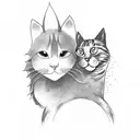 A whimsical fantasy scene featuring a girl riding a majestic cat through a mystical forest tattoo design idea