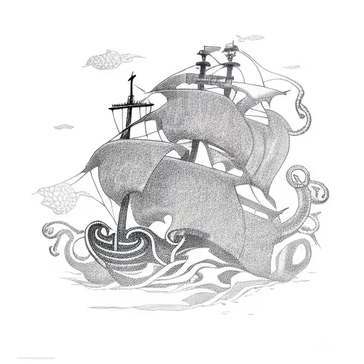 kraken attacking pirate ship tattoo design idea