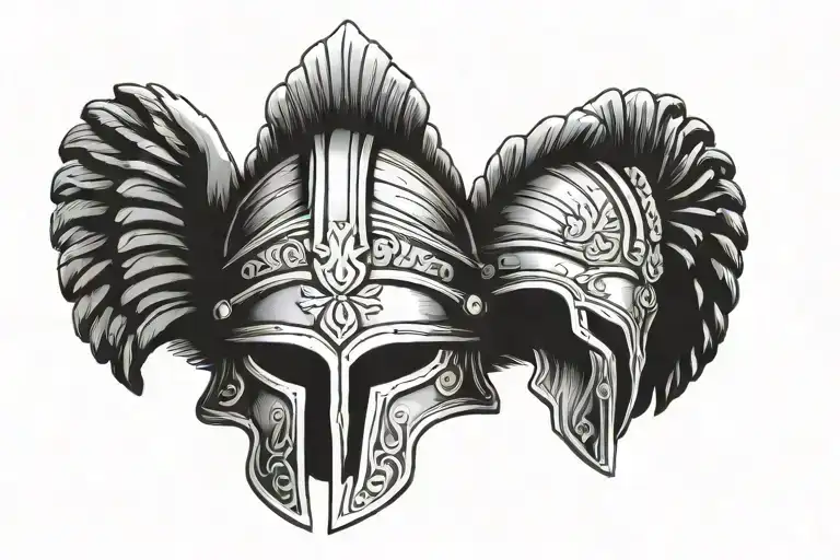 Ancient roman helmet with coloseum ruins tattoo design idea