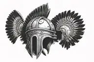 Ancient roman helmet with coloseum ruins tattoo design idea