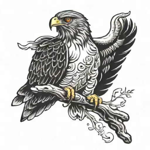 hawk perched on words "I'll Take Care Of You" use black tattoo design idea