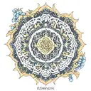 Chinese mandala incorporating words ROWAN RODOLPHE  tattoo design idea