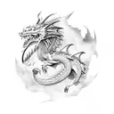 dragon with wolf tattoo design idea