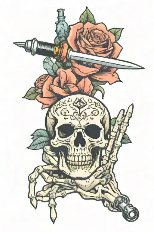 skeleton hand holding a syringe tattoo design idea