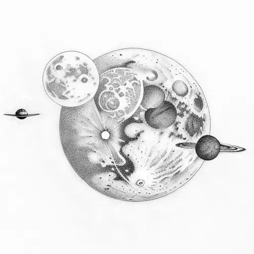moon and some planets tattoo design idea