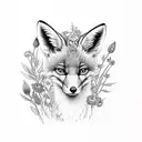 baby fox tail with flowers tattoo design idea