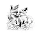 baby fox tail with flowers tattoo design idea