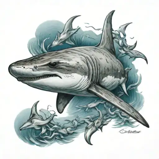 Hammerhead shark, Longimanus, Treshershark, Guitarshark tattoo design idea