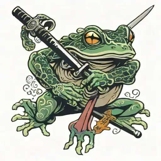 frog with katana sword tattoo design idea