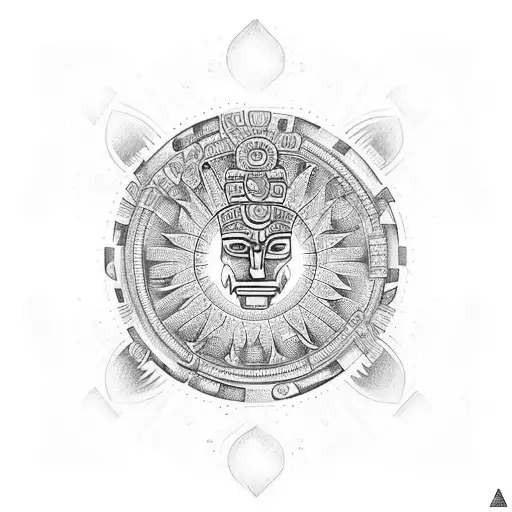 Create a tattoo design inspired by Aztec art featuring a ring of fire eclipse as the central element tattoo design idea